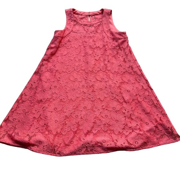 Donna Morgan Size 6 Coral Pink Sleeveless Tent Lace Overlay Trapeze Mini Dress - Picture 3 of 15